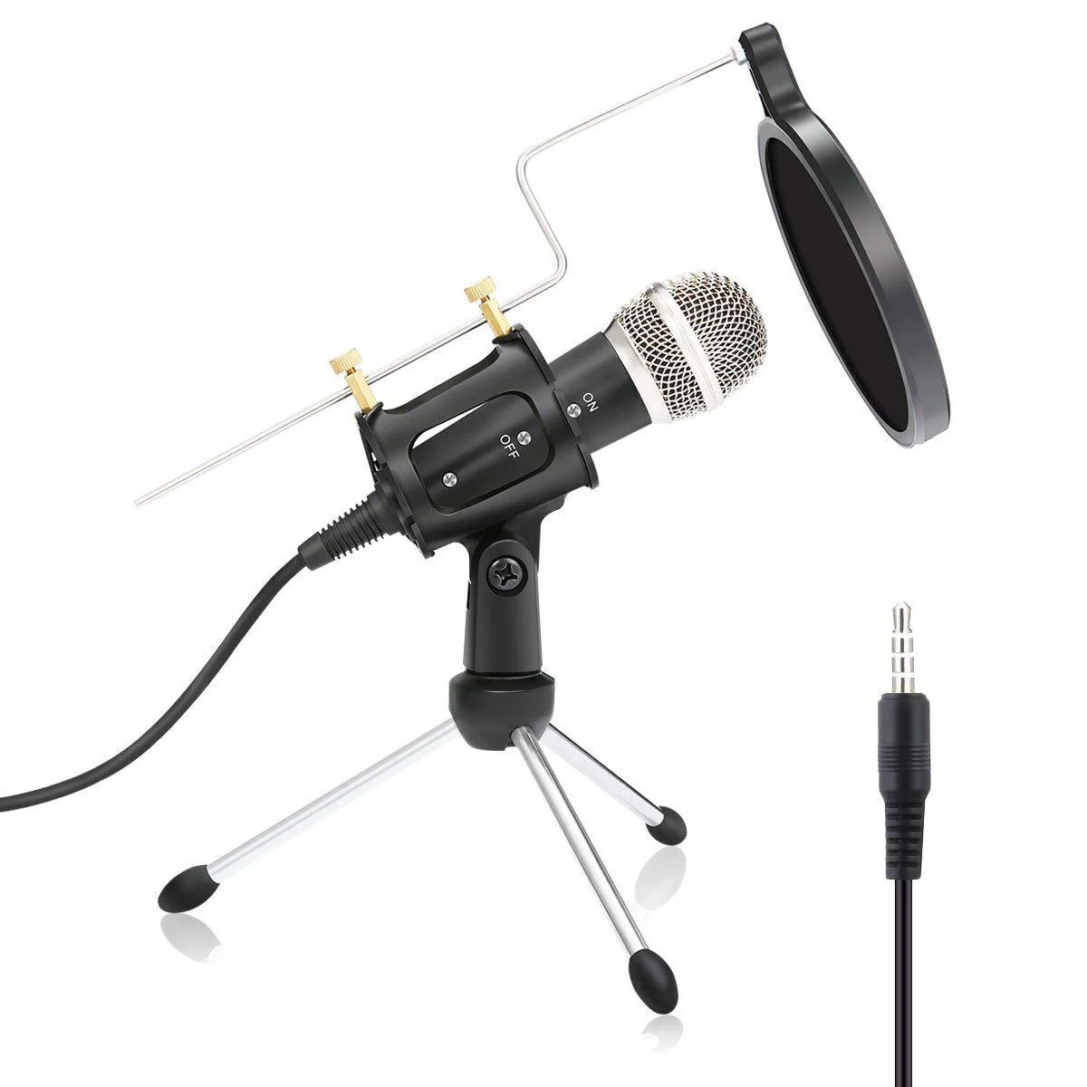 

LAIMODA 3.5mm Mobile Tripod Microphones Condenser Youtube Microphone Studio Recording Pc Phone Wire Microphone_Stand, Black