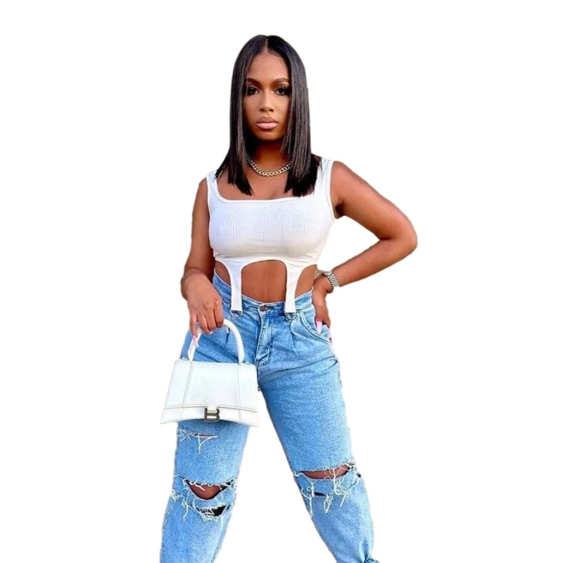 

2021 Summer Knitted Women White Crop Sexy Tube Sleeveless Short Cami Vest Irregular Bulk Tank Ladies Tops For Women, Customized color