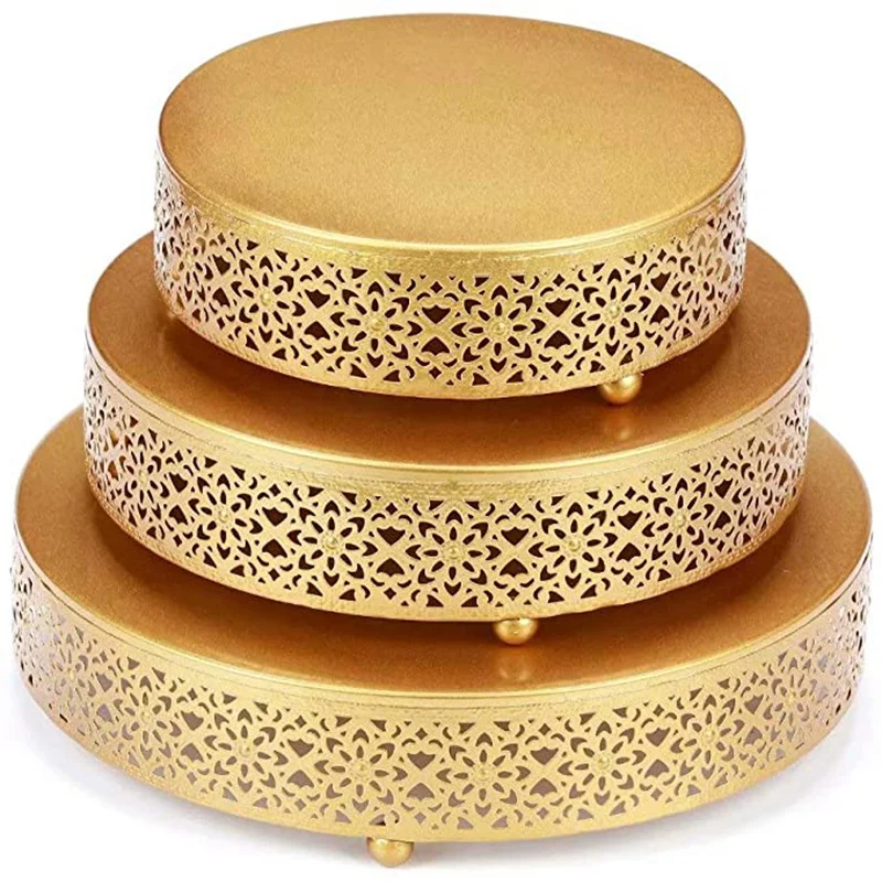 

VILAVITA 3-Piece Cake Stand Set Wedding Gold Cake Stand Base for Birthday Gold Metal Swing Cake Tray Dessert Display Cupcake