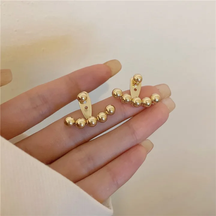 

Cool Waterproof Hypoallergenic Stainless Steel Women Minimalist Jewelry 18K Gold Plated Bead Stud Earrings