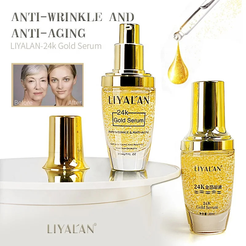 

Private Label Facial Skincare Hyaluronic Acid Collagen Anti Aging Wrinkle Face 24K Gold Serum