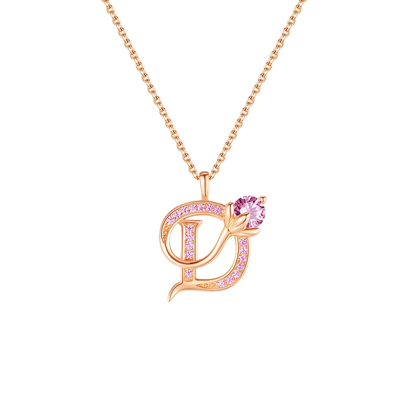 

OEM&ODM Special Pendant Necklace Cubic Zirconia Stone 925 Sterling Silver Letter D Rose Flower Necklaces Jewelry