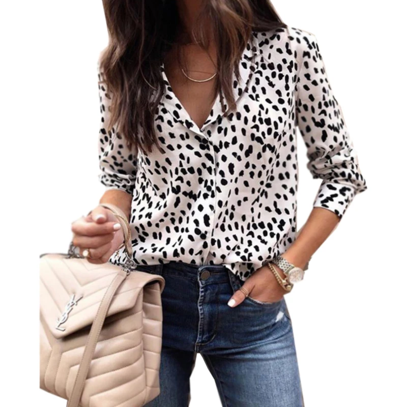 

Hot fashion print leopard print button women's long-sleeved top shirt