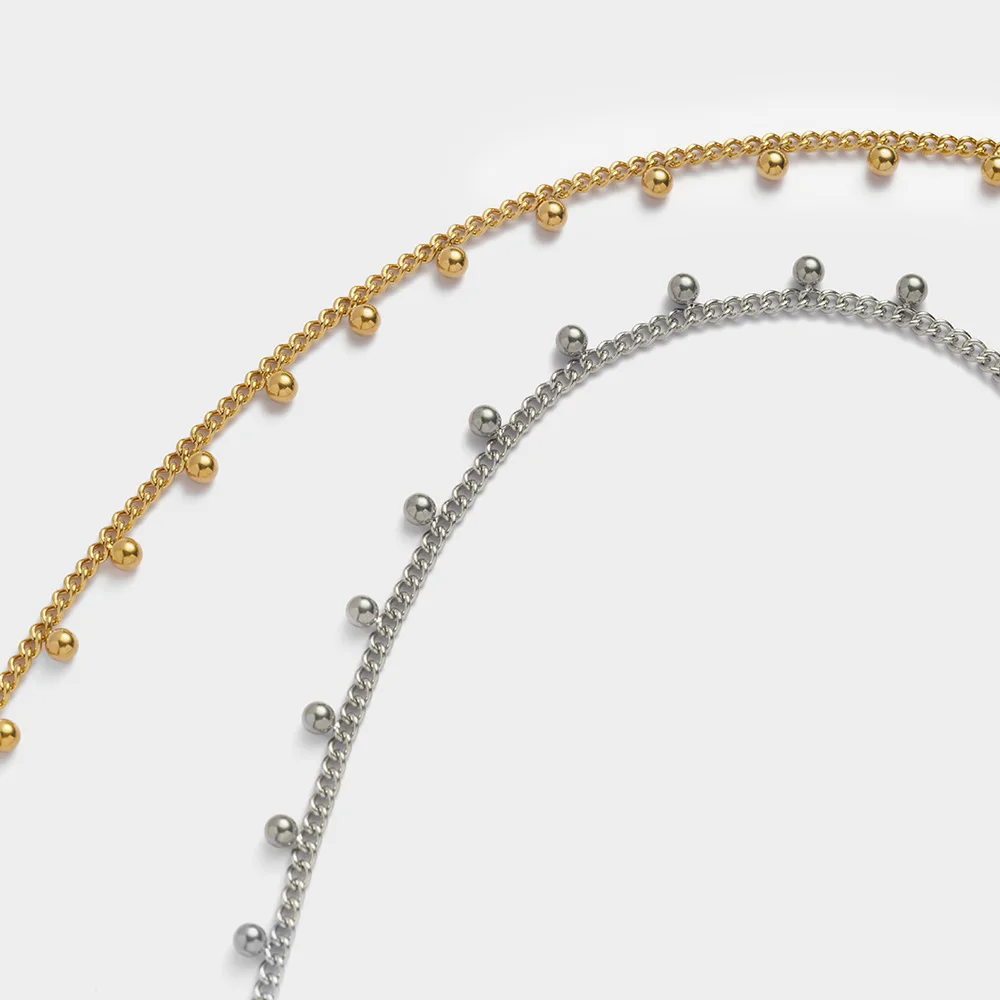 Fashion 18k Gold Plated Tarnish Free Waterproof Grain Choker Necklace Minimalist Stainless Steel Bead Chain Necklaces YF4176