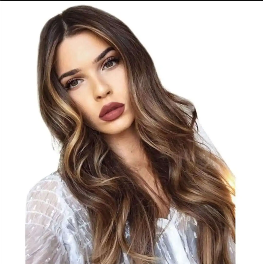 

Wigs Ombre Black to Light Brown Side Part Long Wavy Heat Resistant Synthetic Daily Party Wig for Women, Pic showed