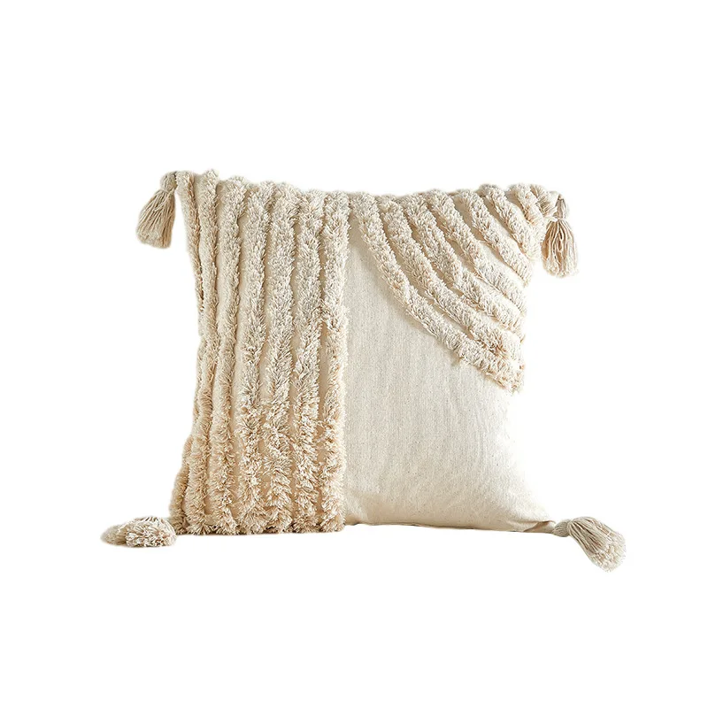 

Boho Style bedroom decor square tassels beige color sofa throw pillow case cover