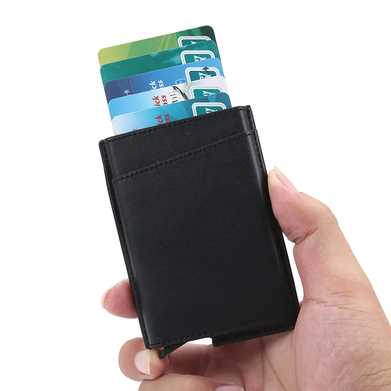

RFID Metal Wallet With Elasticity Back Pouch ID Credit Card Holder Automatic Pop up Bank Aluminum Wallet Card Case, Customized color
