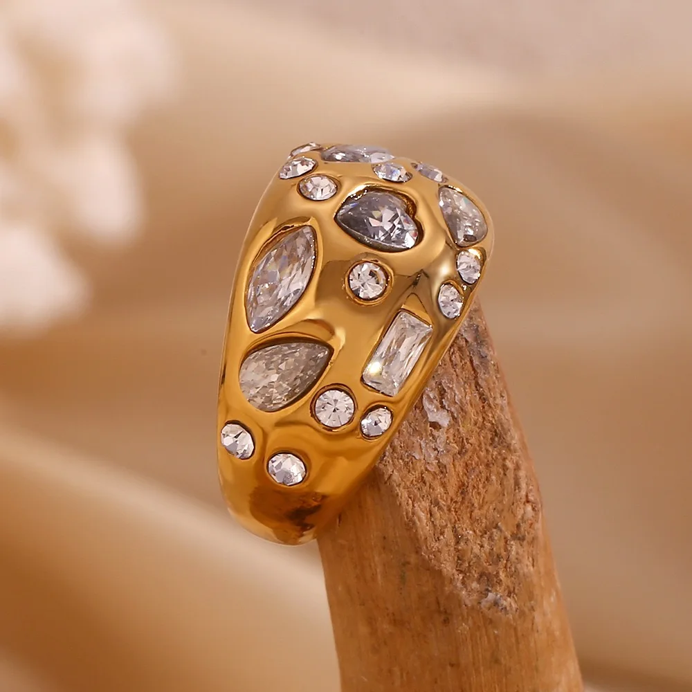 

Ins stainless steel gold plated full heart diamond zircon rings for women