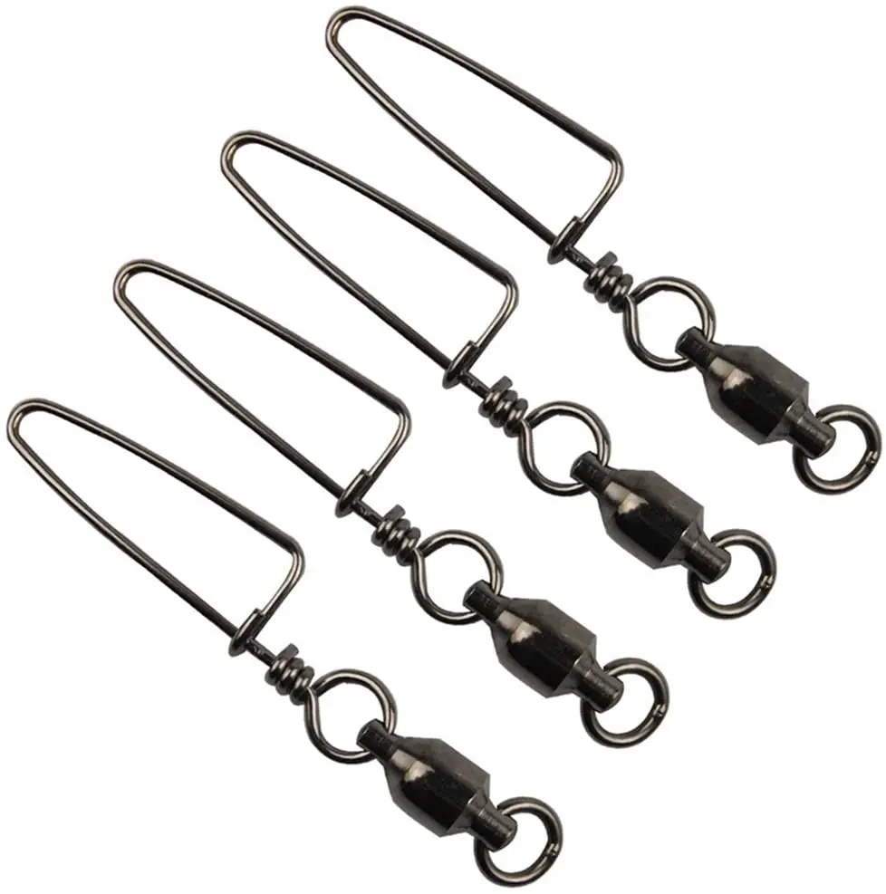 

100% Stainless Steel fishing swivel Brass Ball Bearing Swivel with Coastlock Snap Welded Solid Ring swivel, Black/sliver