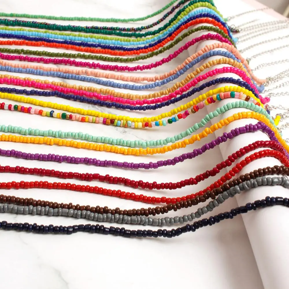 

Fashion Bohemian Acrylic Beaded Choker Necklace Adjustable Size Short Style Colorful Beads Charm Necklace For Girls, Picture