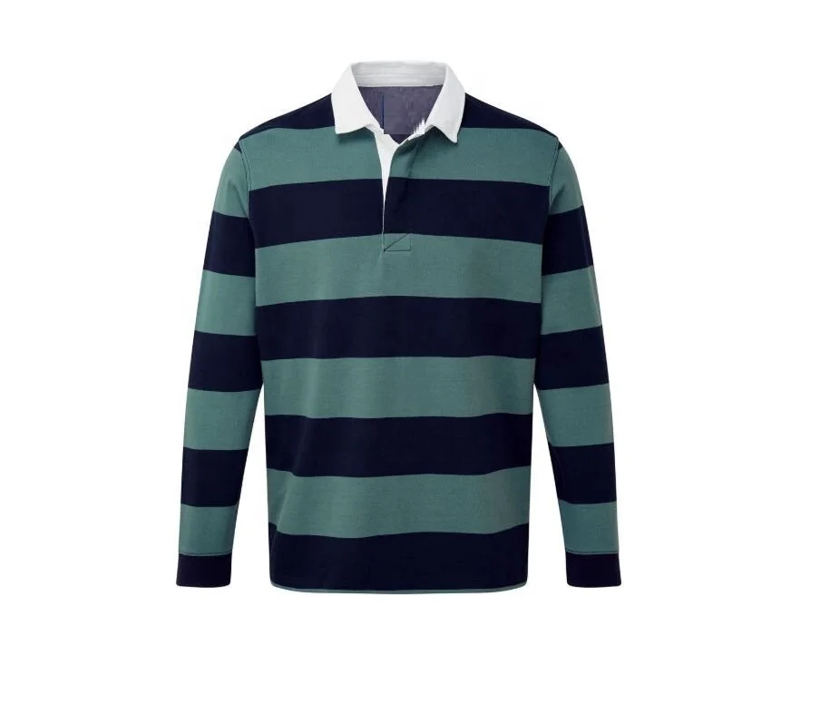 Classic Rugby Shirt Striped Sports Work Wear Heavy Cotton Jersey Ruby