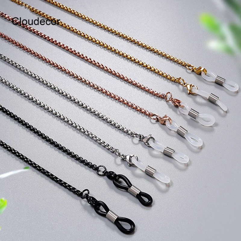 

Box Chain For Glasses Black Gold Plated Sunglasses Chain For Men Reading Neck Strap String Stainless Steel Masking Eyewear Chain