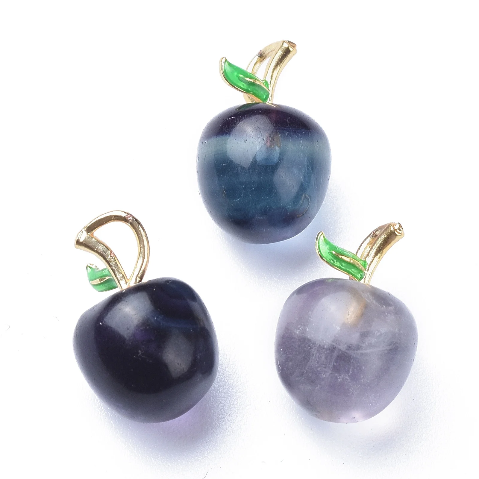 

PandaHall Apple Brass Findings Enamel Carved Natural Fluorite Enamel Pendants