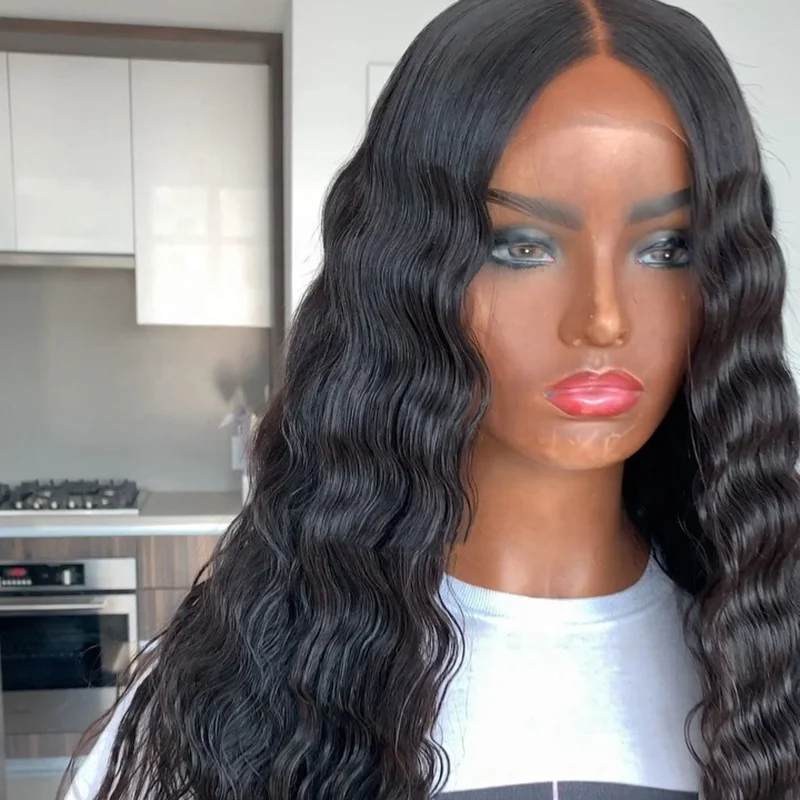 

2020 Wholesale 100% Human Hair Wigs 24inch Deep wave Natural Black Mink Virgin Brazilian Hair Lace Wigs For Black Women
