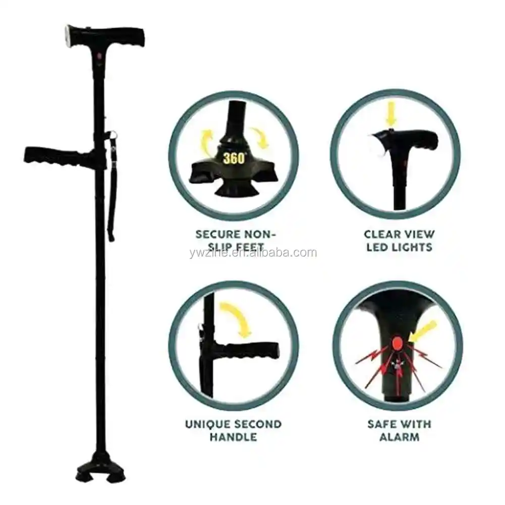 Alloy Crutch For Elderly Collapsible Telescopic Folding Cane Led