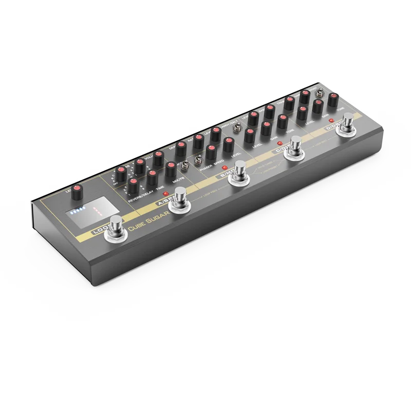 

Combined effects pedal (Booster Overdive Distortion Chorus Phaser Delay Reverb) with 72 IR Cab 9 Loops Tuner cube sugar