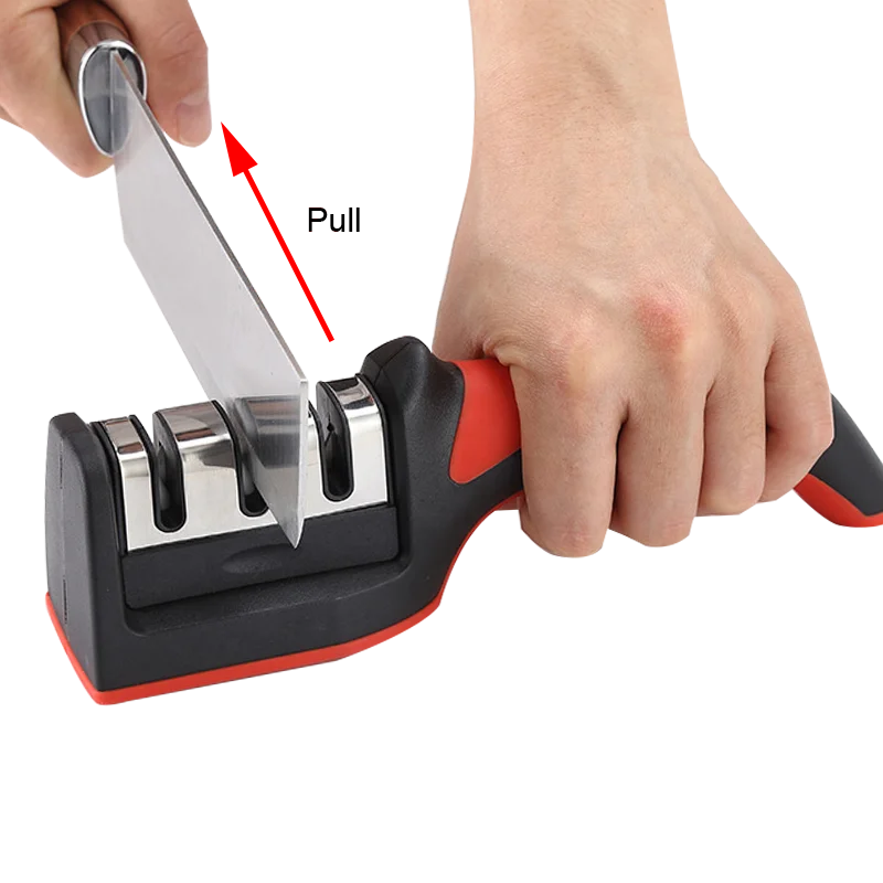 

Brand new stainless steel 3 stage ABS handle knife sharpener, Red