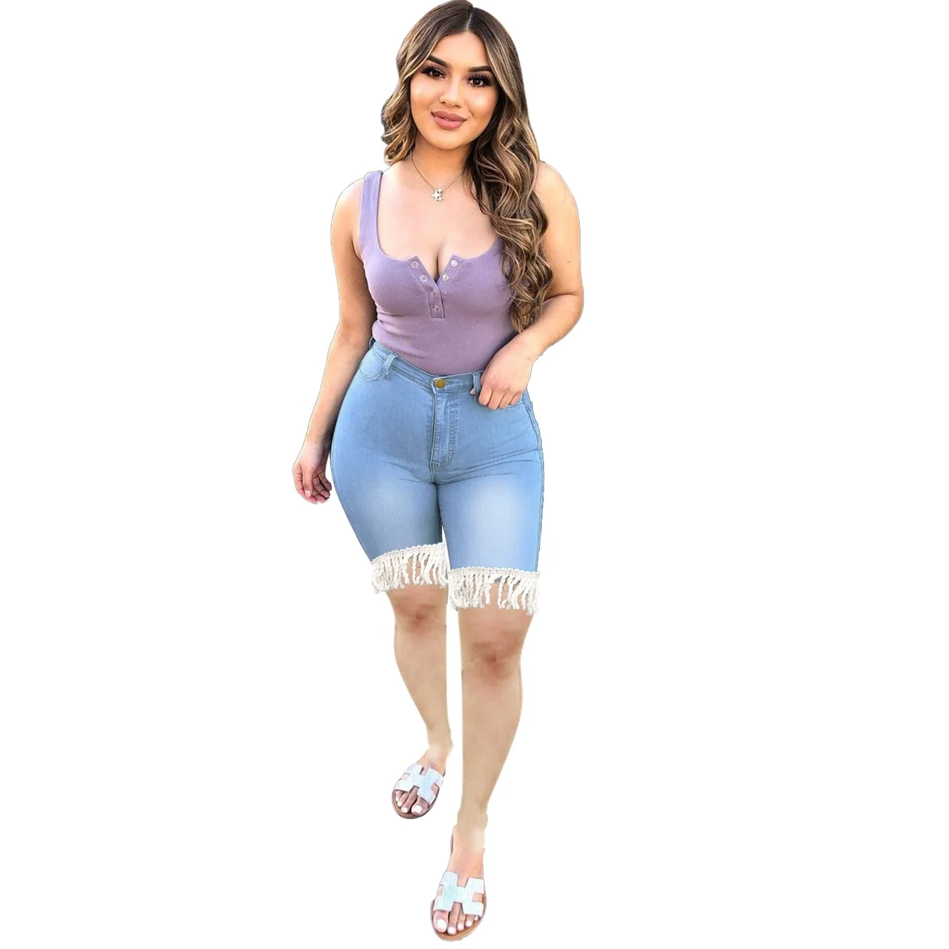 

Factory New Design Women Plus Size Summer Street Fashion High Waist Jean Shorts