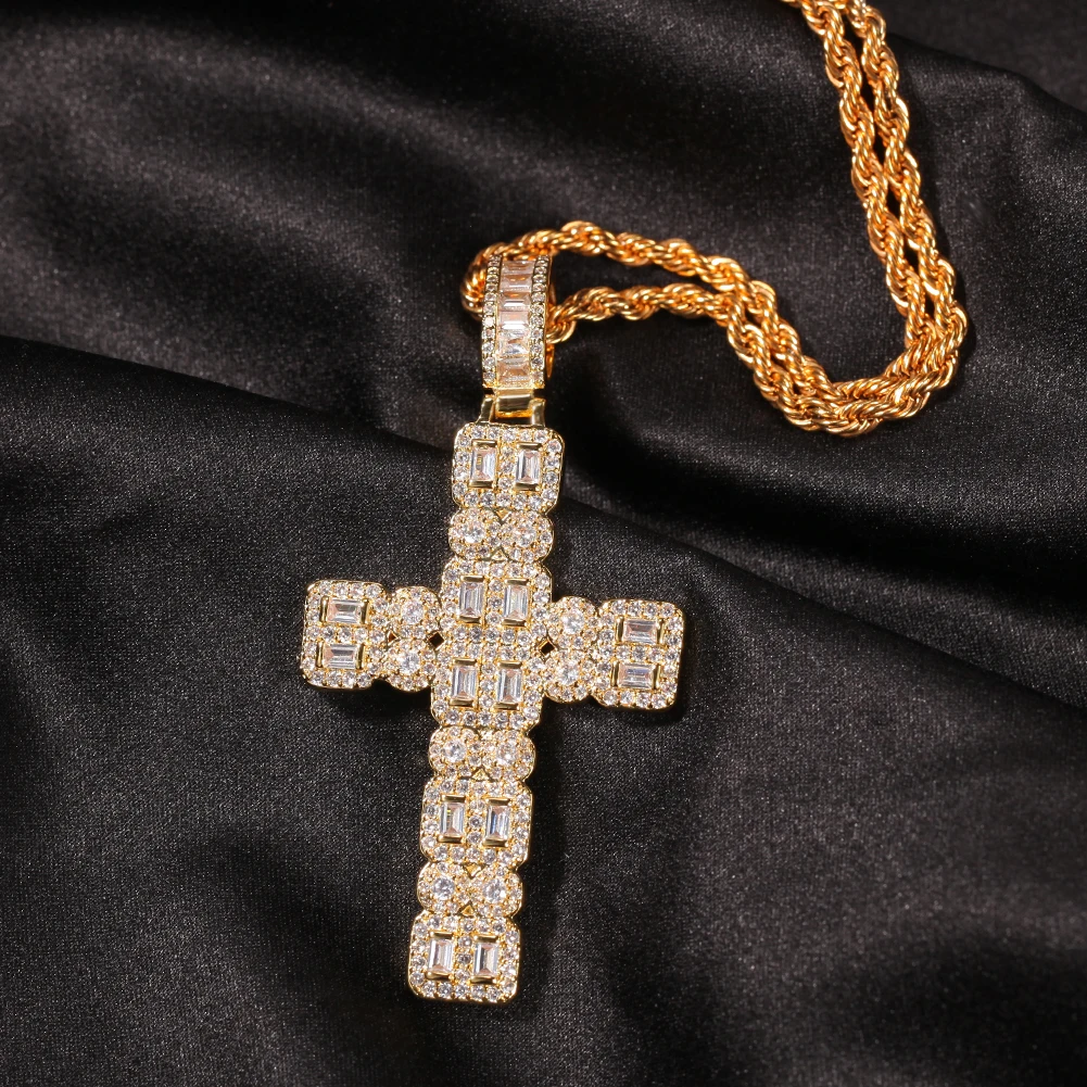 

Iced Out Bling Rhinestone Diamond Cross Pendant CHRISTM Cuban Necklace Chain, Customized color