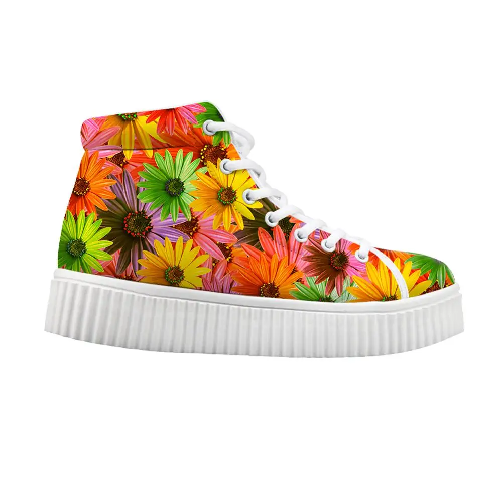 

2019 Custom Flower Printed Big Size High Top Flat Ladies Women's Casual Shoes Platform Sneakers Shoes Fashionable, Requirement