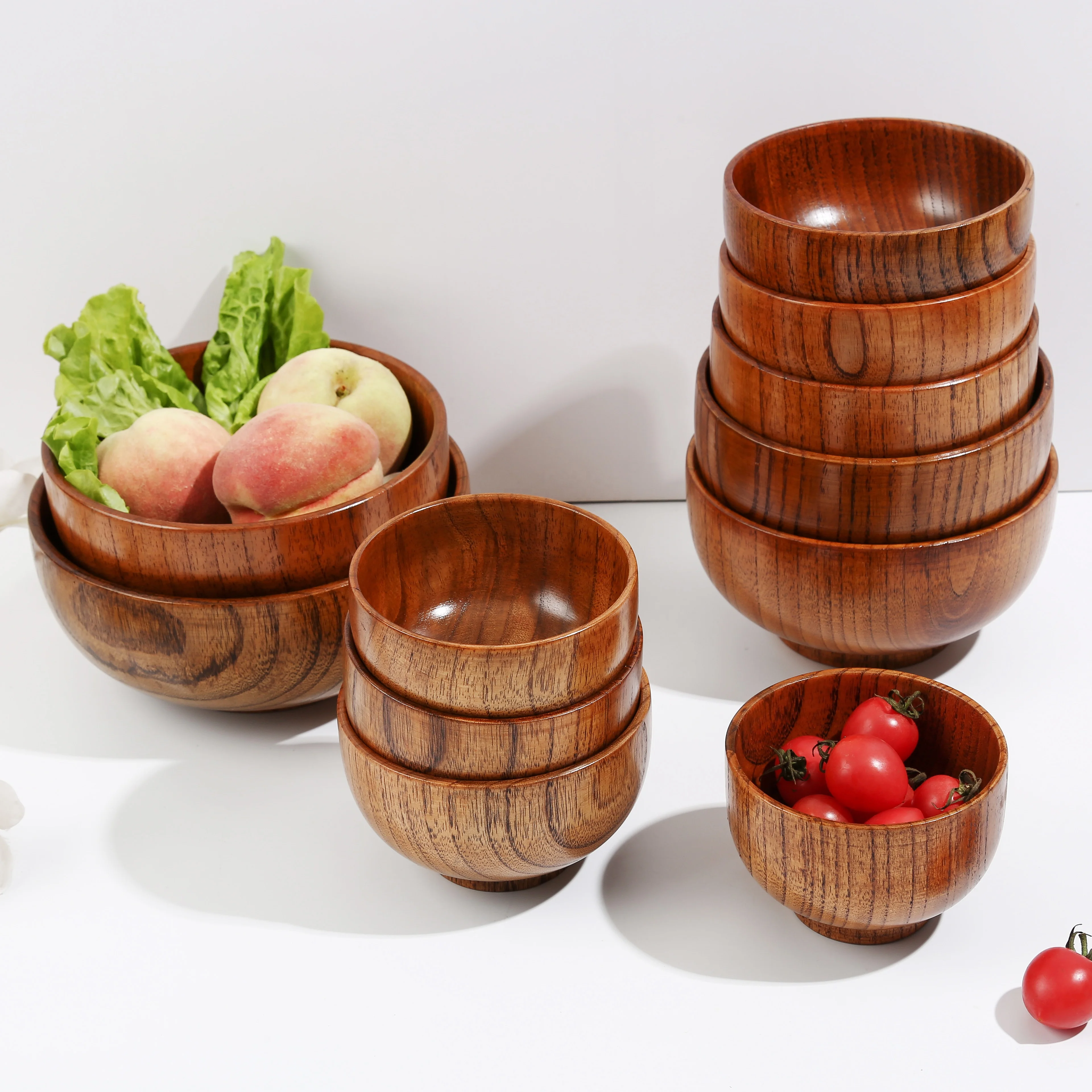 

Restaurant custom logo 9.5-18 CM decoration natural grain dinner display rice soup serving wood salad bowl, Natural wood grain