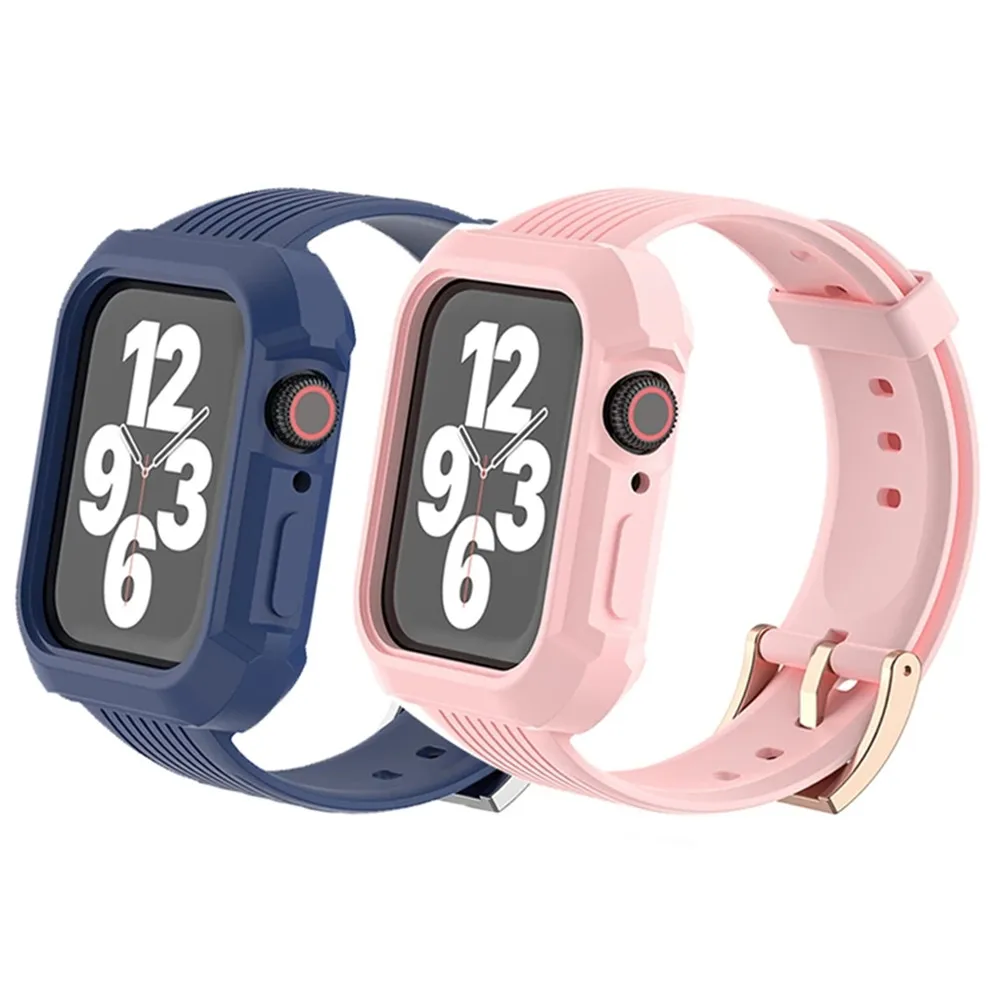 

Smart Watch Protective Cover Sport Silicone Strap For Apple Watch 44mm W26+ T500 X8 Silicone Strap Case For iWatch Series 6 SE 5, Colors