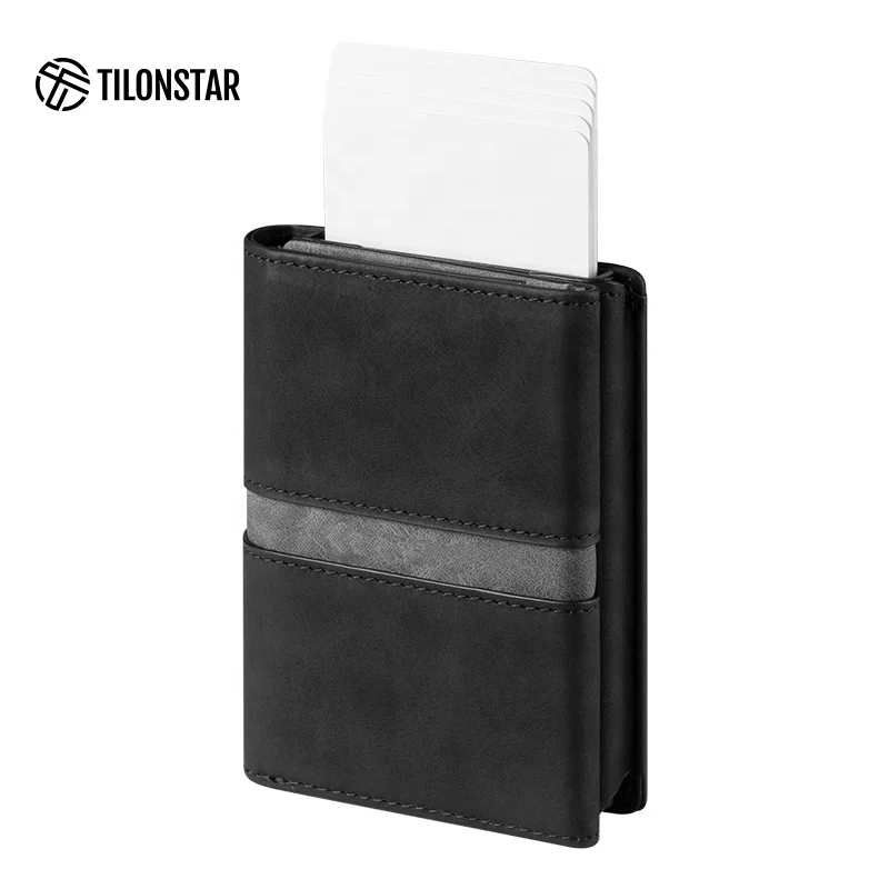 

Best Sellers Slide Card Holder RFID NFC Blocking Wallet Men Pop Up Leather Wallet