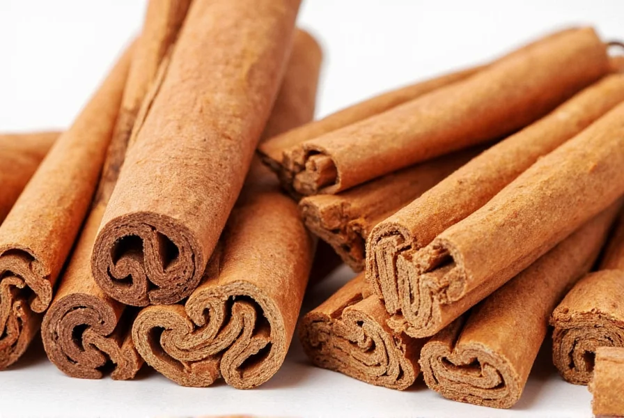 Close-up comparison of Ceylon cinnamon quills versus Cassia cinnamon sticks showing the layered structure of Ceylon versus the single thick layer of Cassia