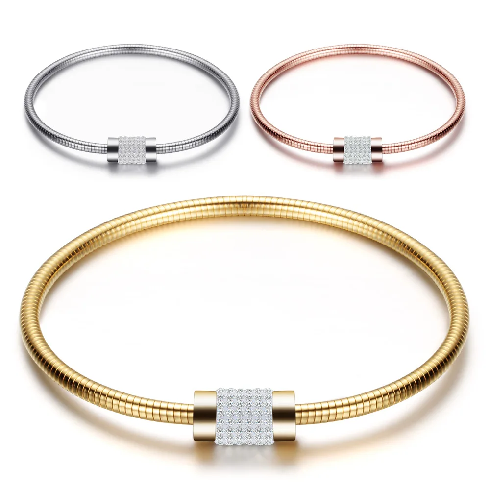 

Multi Colors Stainless Steel Jewelry CZ Round Charm Original Bangle Crystal Charm Snake Chain Bracelets