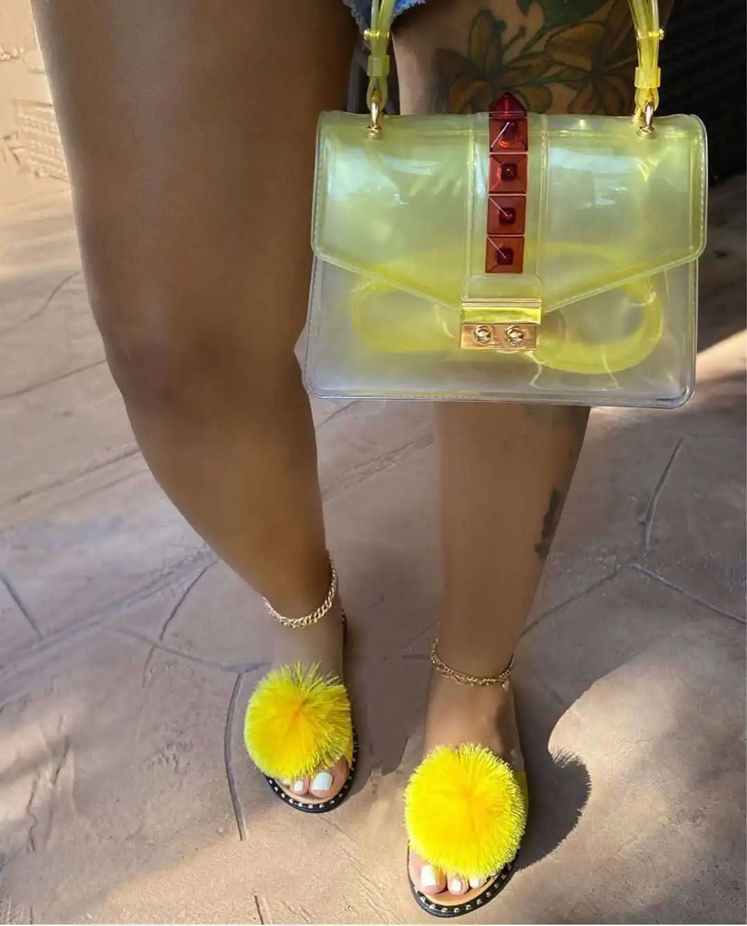 

Popular new ladies shoes sets PVC flip flops slippers furry slides women flat fuzzy slippers and sandls, Purple,red,black,yellow