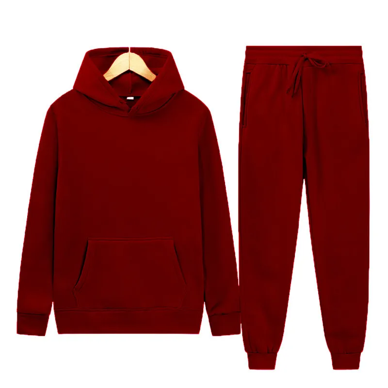 

Factory Sweatsuit Solid Color Custom Logo Sport Jogger Two Piece Set Long Sleeve Hoodies Tracksuit Mens, Shown