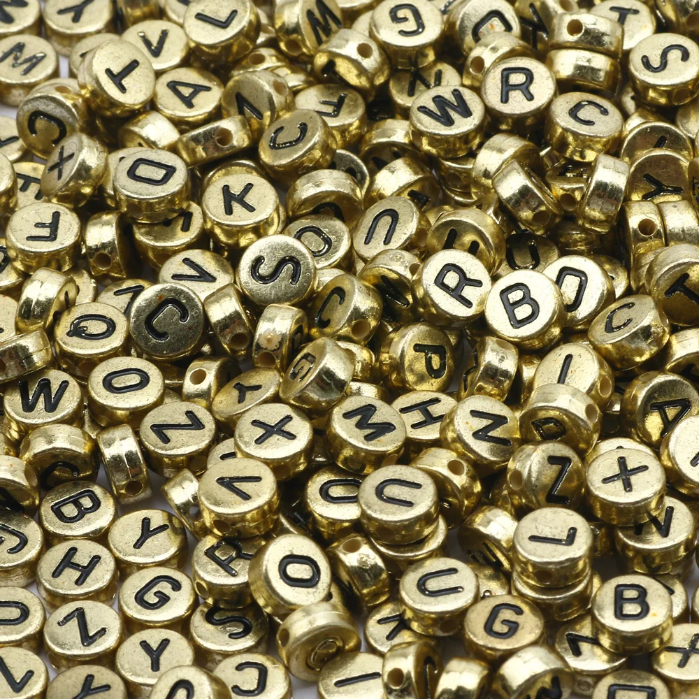 

100pcs Gold Mixed Acrylic Beads Round Flat Alphabet Loose Spacer Letter Beads for Jewelry Making