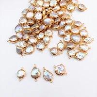 

DIY Bracelet Earring Connector Gold Plated Bezel Irregular Pearl Natural Freshwater Baroque Pearl Connector