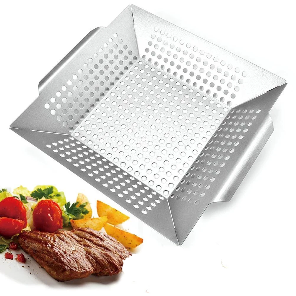 

Grill Bbq Basket Wok Stainless Steel Steak Oven Vegetable Bbq Roasting Pan For Camping Kitchen