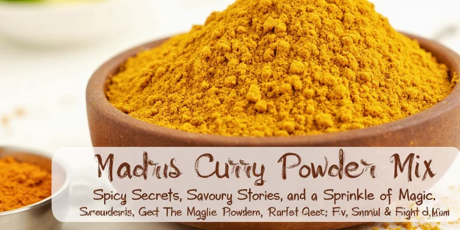 Shelf display of Madras curry powder jars
