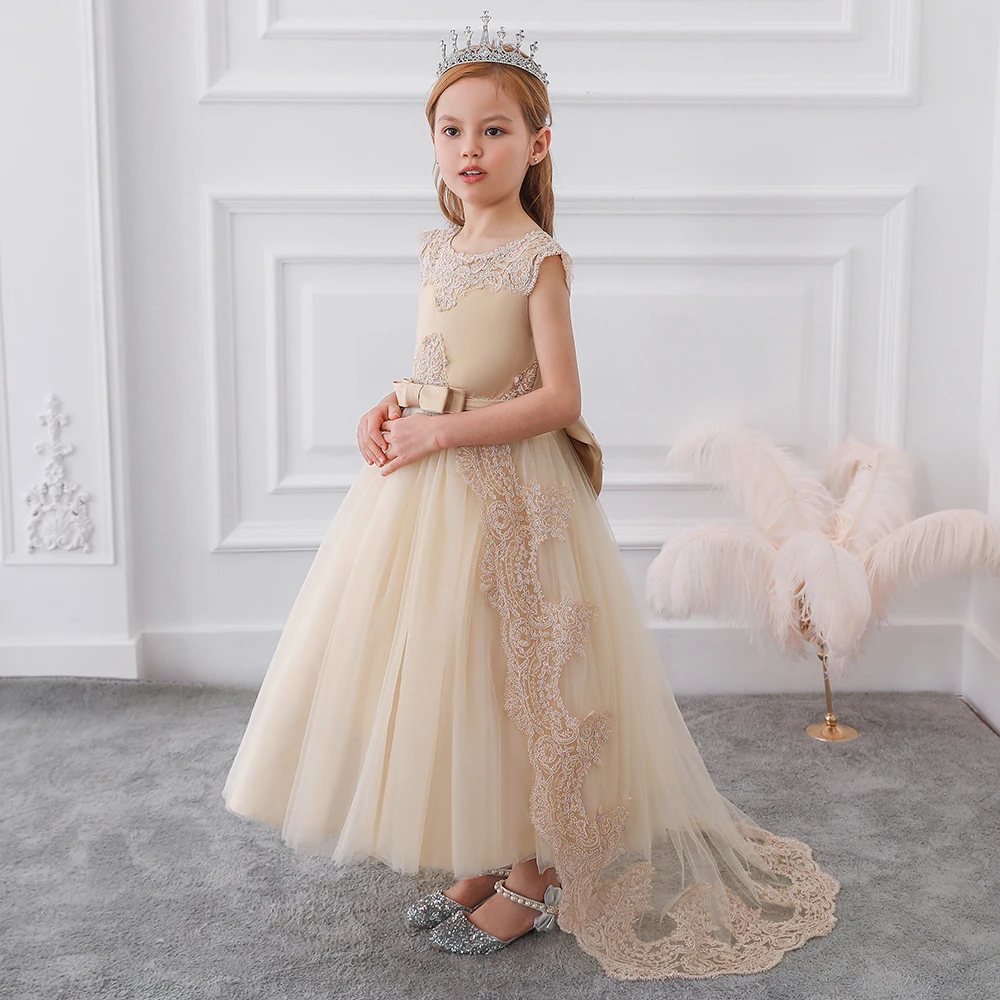 

MQATZ High quality wedding dresses for little girls evening gowns children frock model LP-255, White,pink,gold,ivory