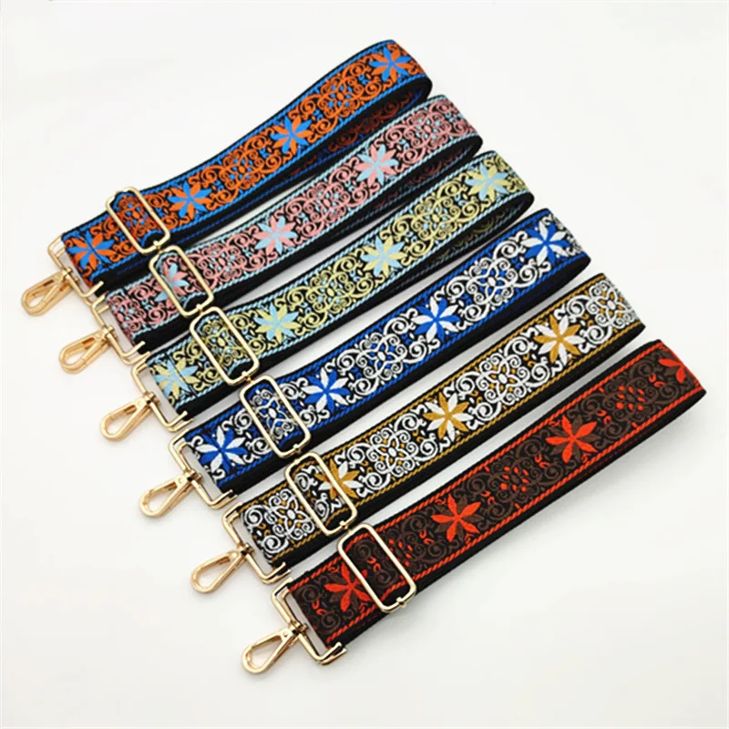 

Hot Selling Flowers Printing Weaving Wide Shoulder Strap Accessories Bag Belt Colorful Stripes Adjustable Crossbody Bag Strap, Multi-colors