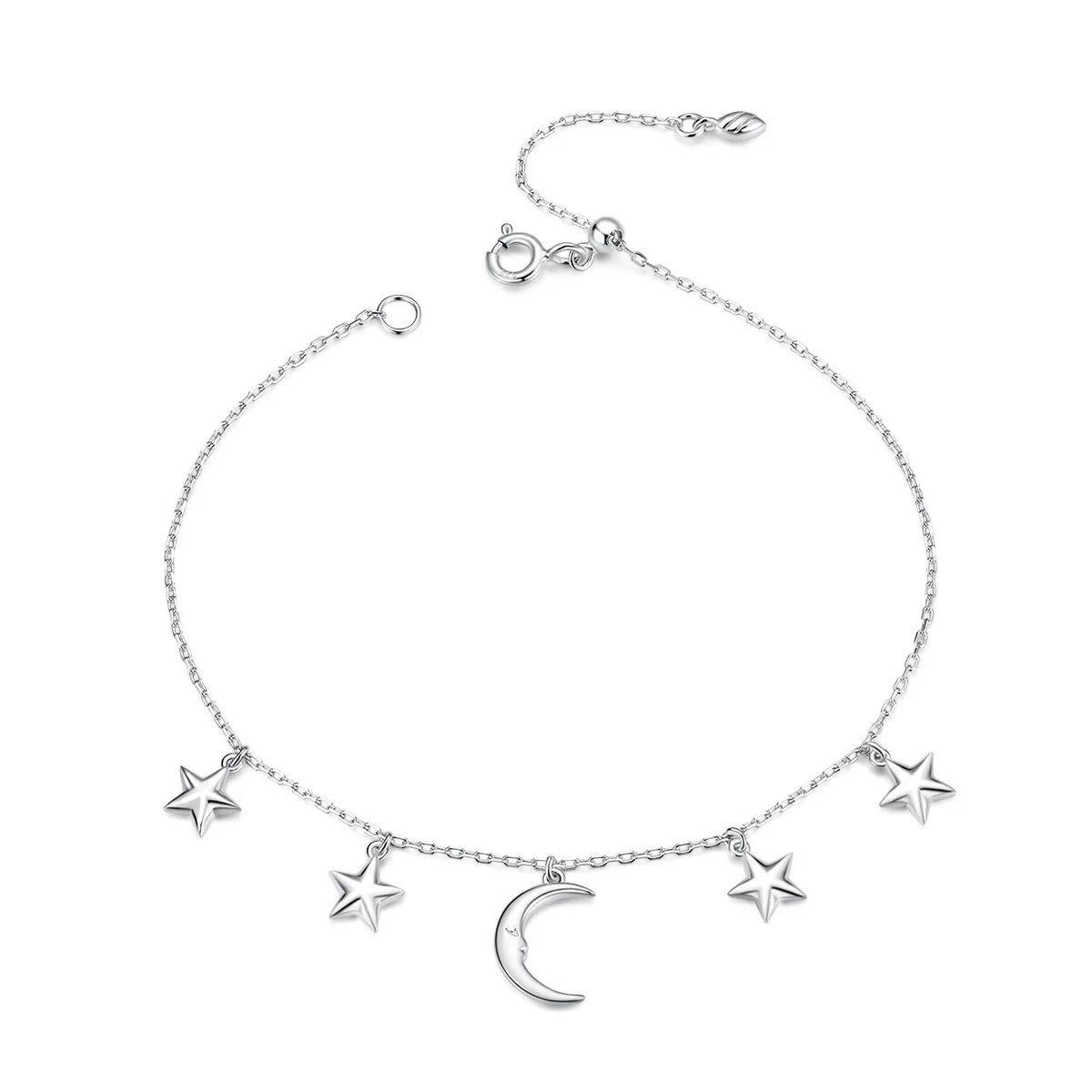 

New Product Fashion Accessories 925 Sterling Silver Moon And Stars Link Chain Bracelet