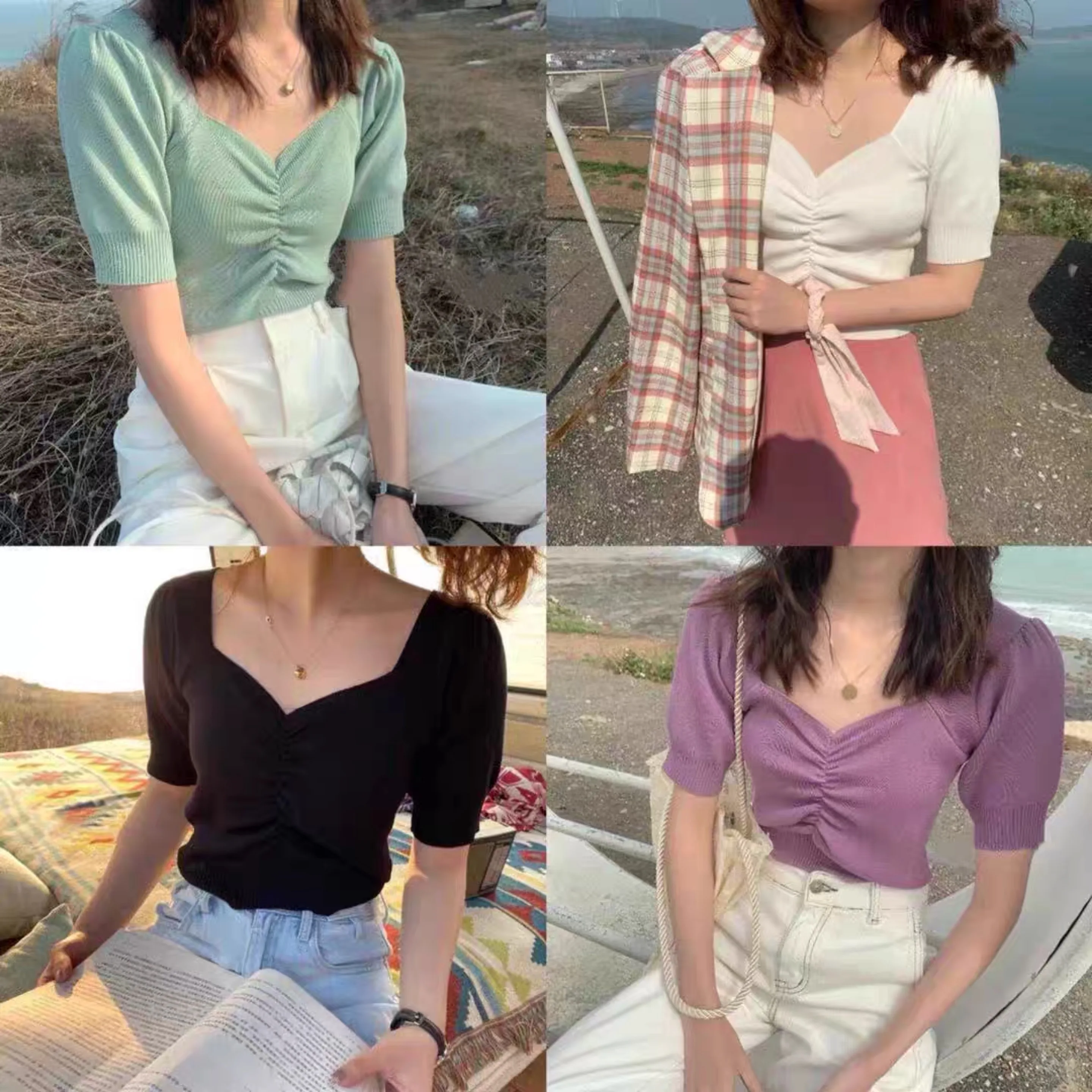 

New women's short-sleeved knitwear, women's summer wear knitted sweater wholesale, factory women's short-sleeved sweater