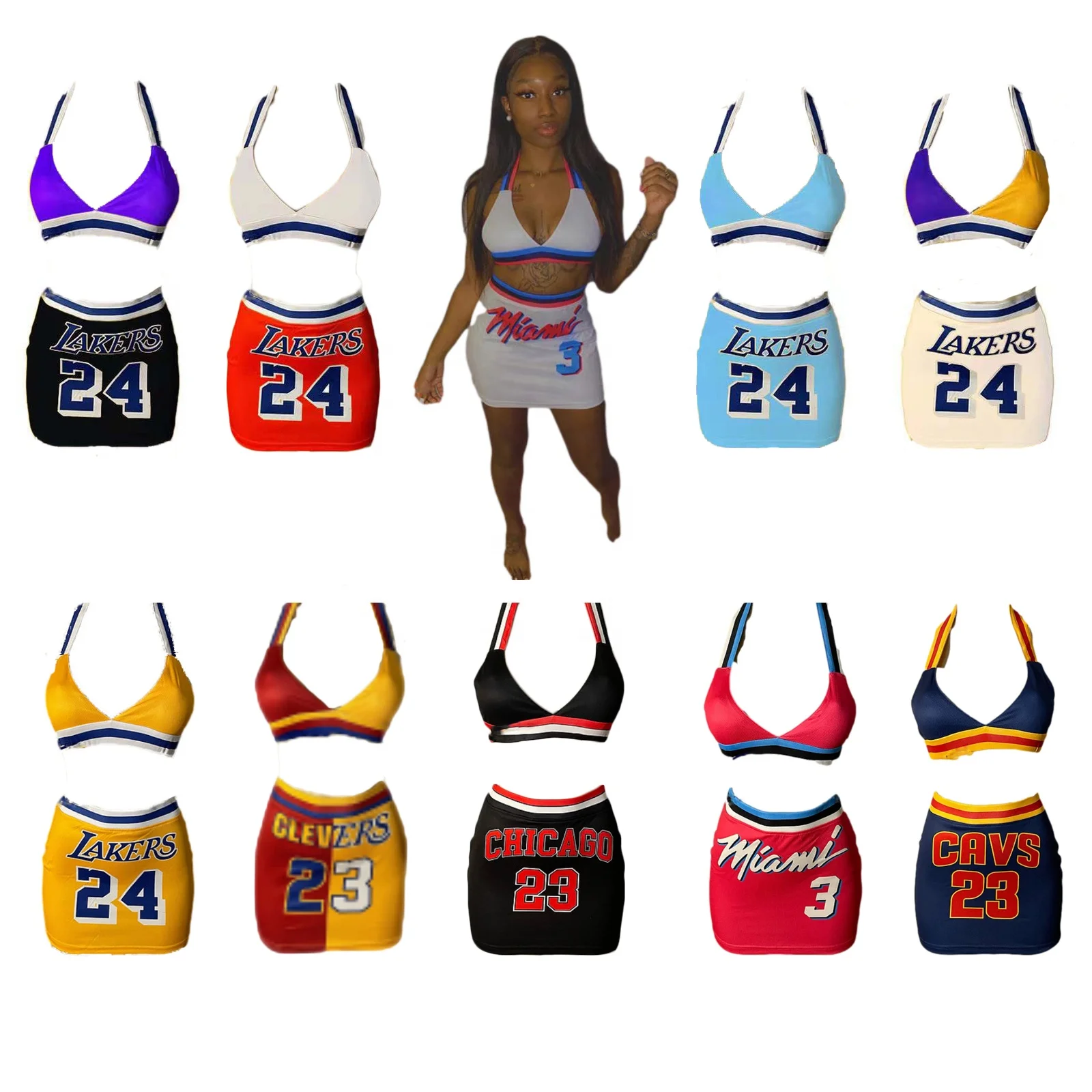 

2021 Basketball Wear Jersey 2 Piece Dress Sets Outfits Women Summer Sexy Casual Beach Fashionable Dresses Two Piece Set Clothing