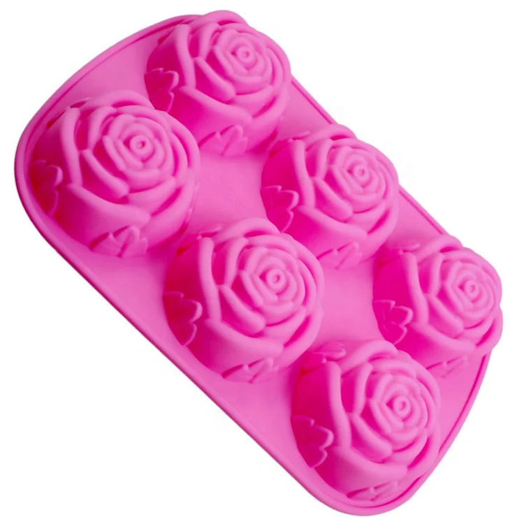 

New 6 Even Rose Silicone Cake Mould food grade silicone Rose cake mold Ice cream pudding jelly mold soap mold, Pink