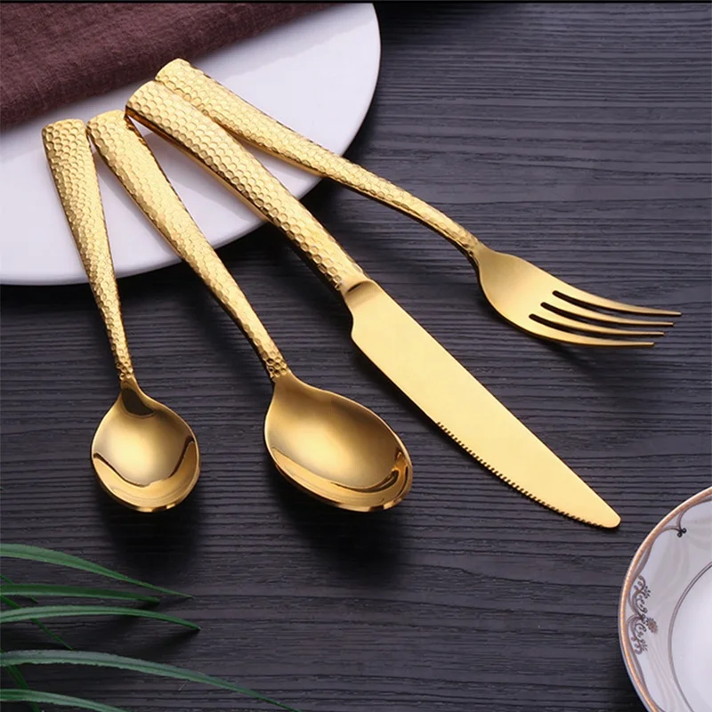 

Hot selling spoons and forks stainless silver luxury royal tableware gold wedding serving spoon fork knives for events cutlery s, Silver + gold