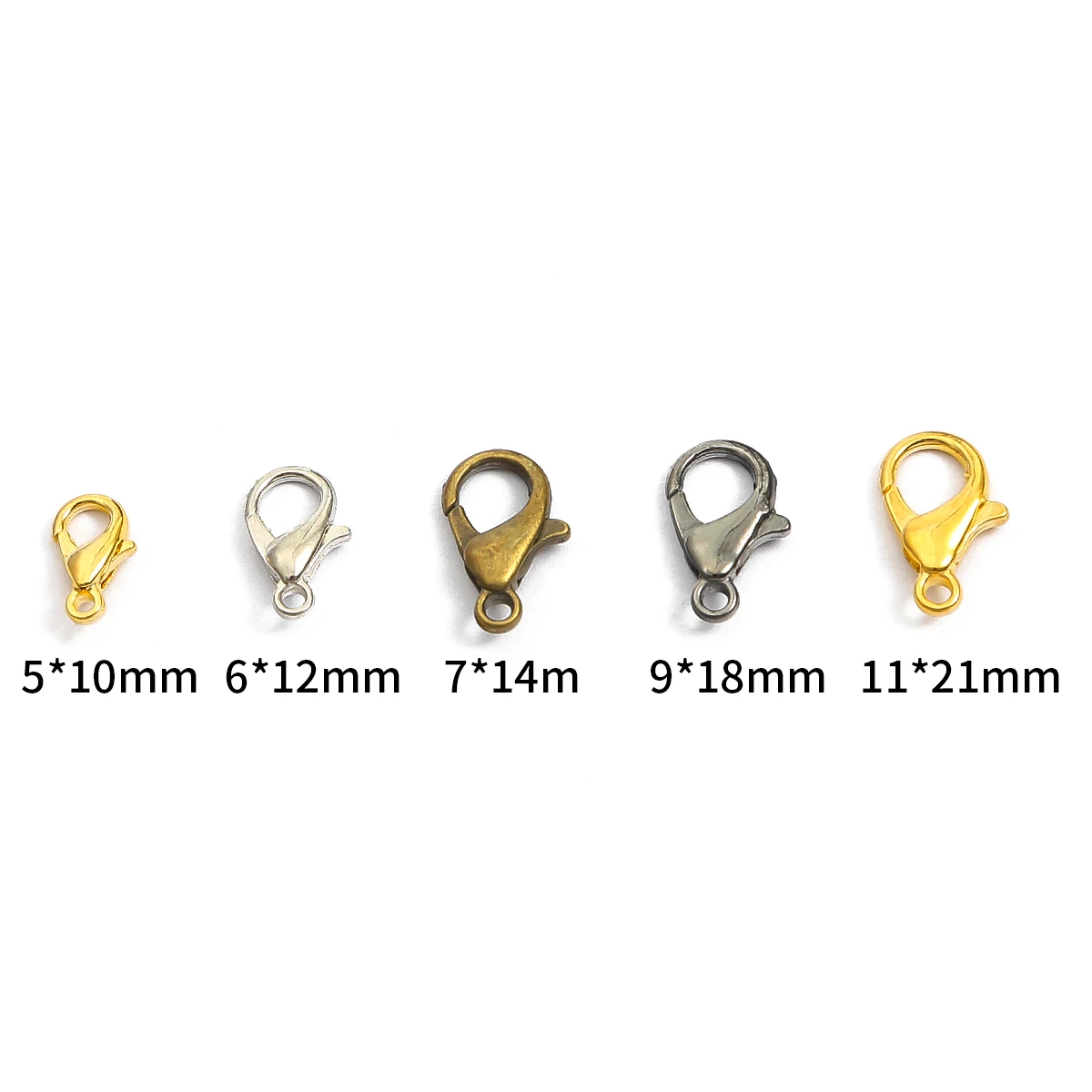 10/12/14/16/18/21mm Gold Silver Bronze Plated Beads Lobster Clasp For Necklace Bracelet Jewelry