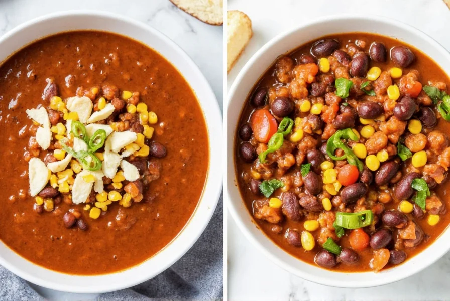 Variations of cornbread chili including vegetarian version with black beans and southwestern style with corn and green chilies
