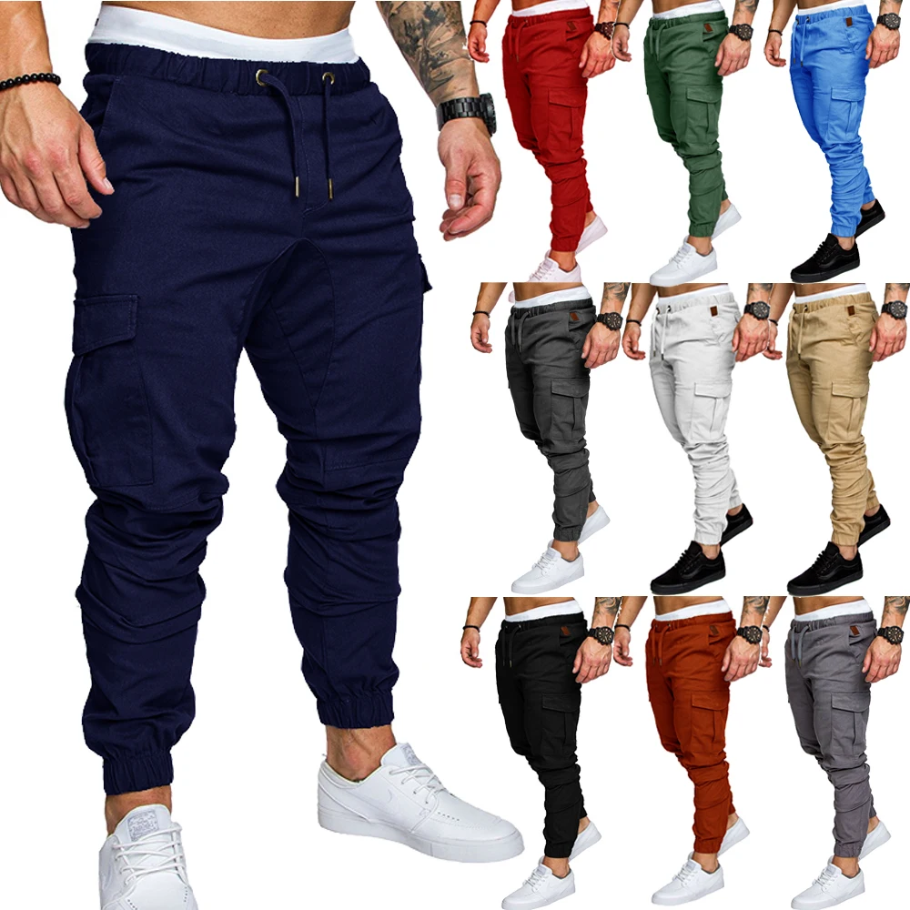 

New trendy muscle fitness mens clothing spring autumn sports casual cargo sweatpants reflective striped track pants2021