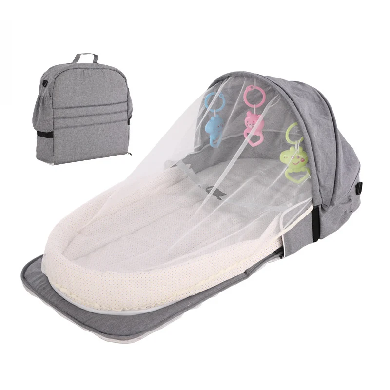 

Custom Designer Portable Bionic Isolation Folding Bed Baby Diaper Bag Tote Travel Baby Crib Bed Mommy Bag With Mosquito Net, Red,blue,grey,or customized