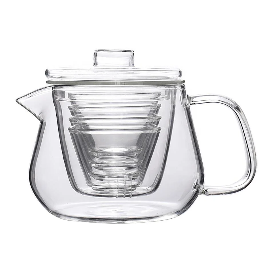 

High Borosilicate glass Tea Pot Set with Infuser Coffee Tea Leaf Herbal 4 Cups, Clear