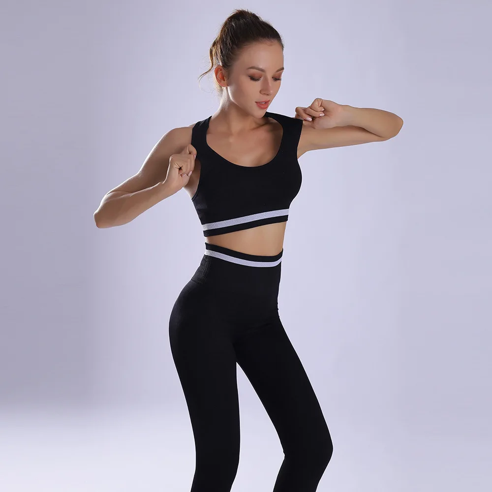 Seamless Suit Fitness Women Yoga Set 2 Piece Elastic Sport Leggings Top