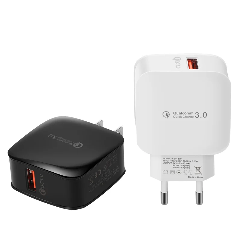 

Hot Sale Quality QC 3.0 Universal Electronic Charger 5V2.4A 1USB travel fast US EU Plug chargers for Samsung for iPhone11pro