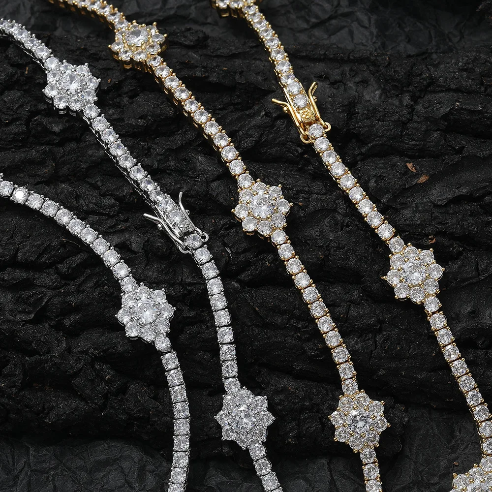 

3mm Hip Hop Iced Out Couple Flower Shape Tennis Chain Hip Hop Pendant Bling Iced Out CZ Diamond Couple Necklace for Woman